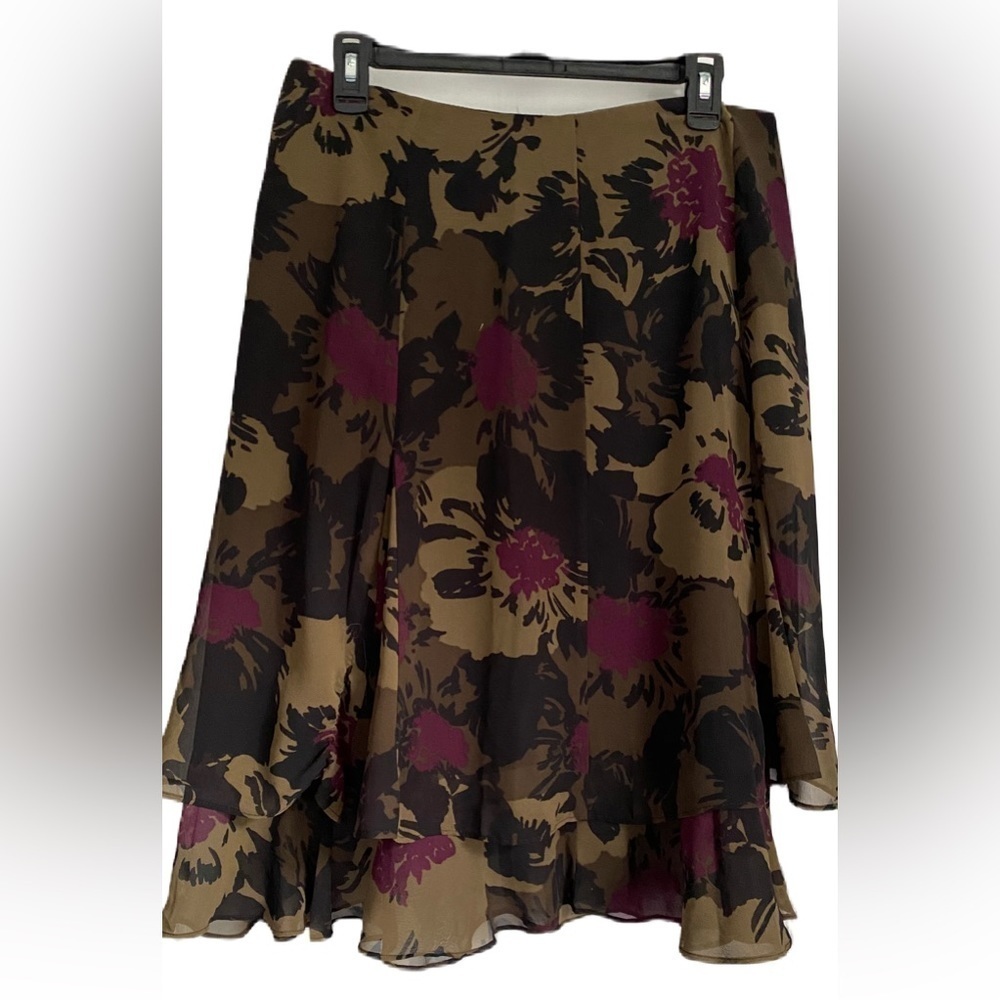 212 Collection 90s Vintage Floral Ruffle Chiffon Midi Skirt, size 10